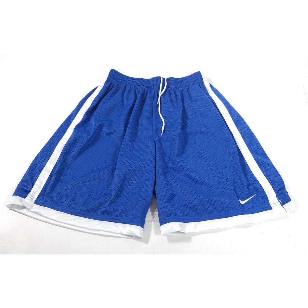 Nike Basketball Shorts Mens L Blue Mesh Swoosh Athletic Striped Gym Training